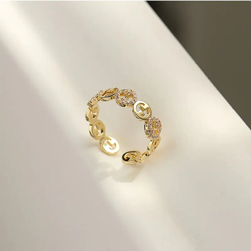 2023 Plated Trendy Light Luxury Adjustable Ring Women&