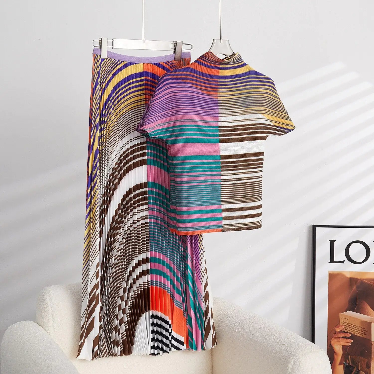 Mixed Print Pleated Set