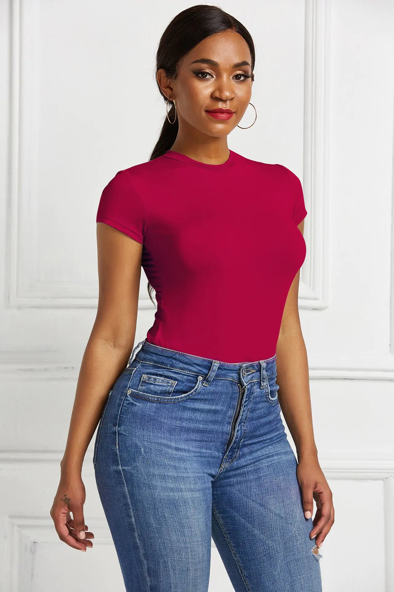 O Neck Short Sleeve Sexy Skinny Short Romper