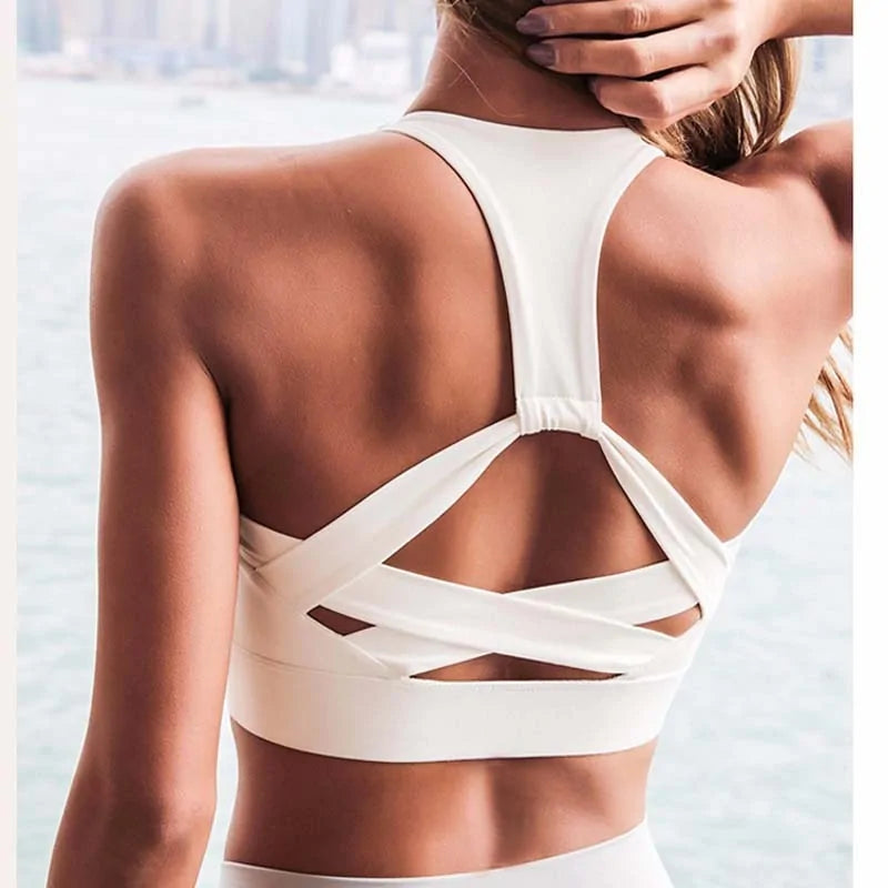 White Strap Push Up Sports Bra: Women&