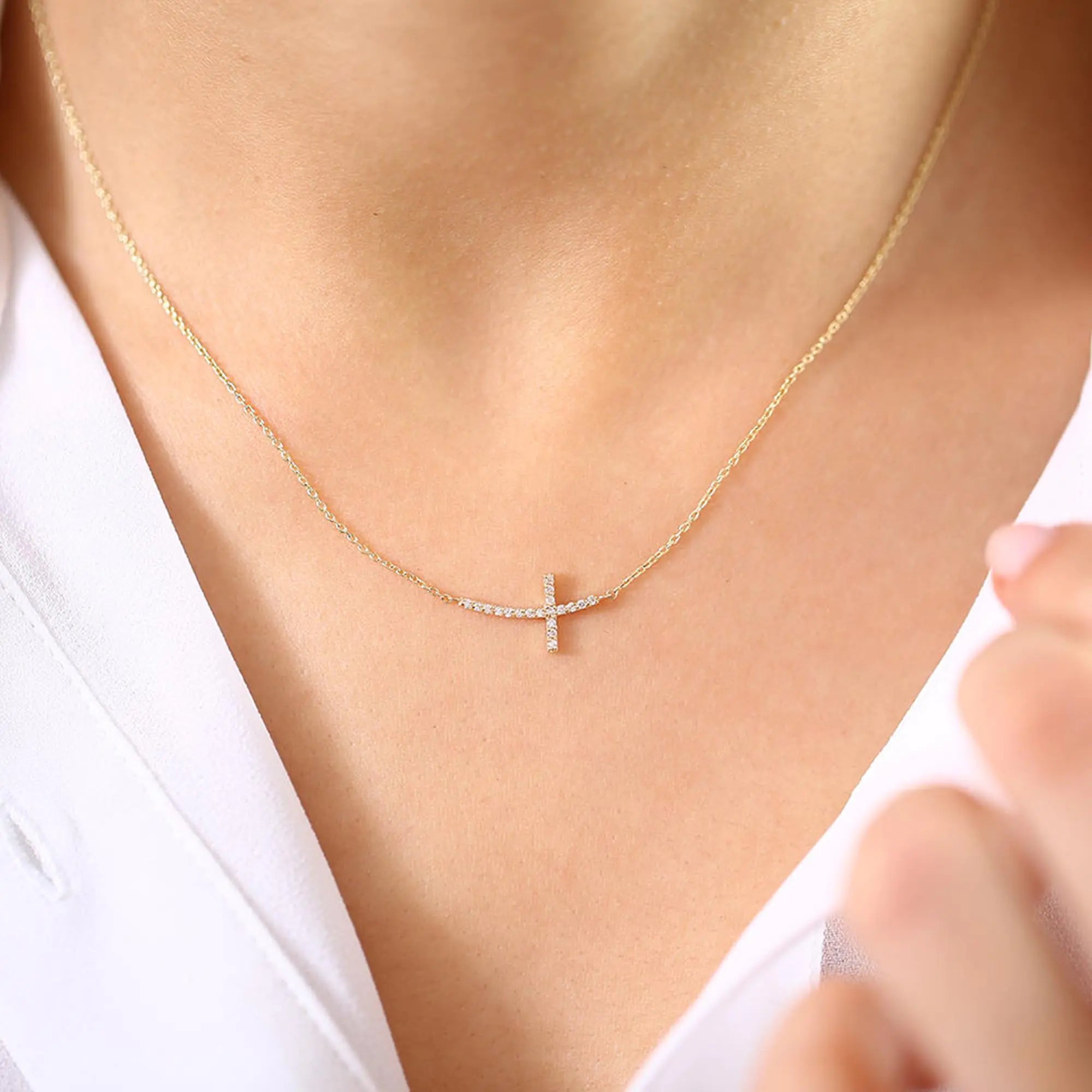 MONOZO Cross Necklace for Women,14K Gold Plated Cross Necklace Layered Gold Cross Necklace Tiny Sideway Cross Choker Necklace Gold Cross Necklaces for Women Trendy Gold Jewelry Gifts for Women Trendy Gold - Sideway Diamond Cross