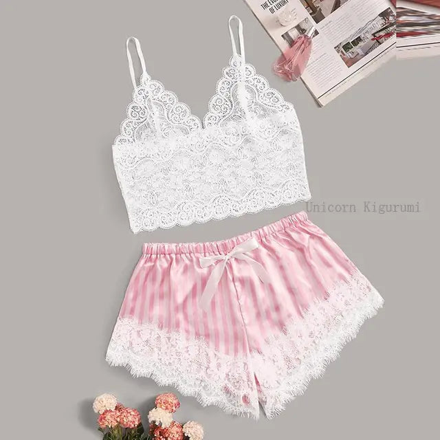 Lace Dot Print Pajama Set