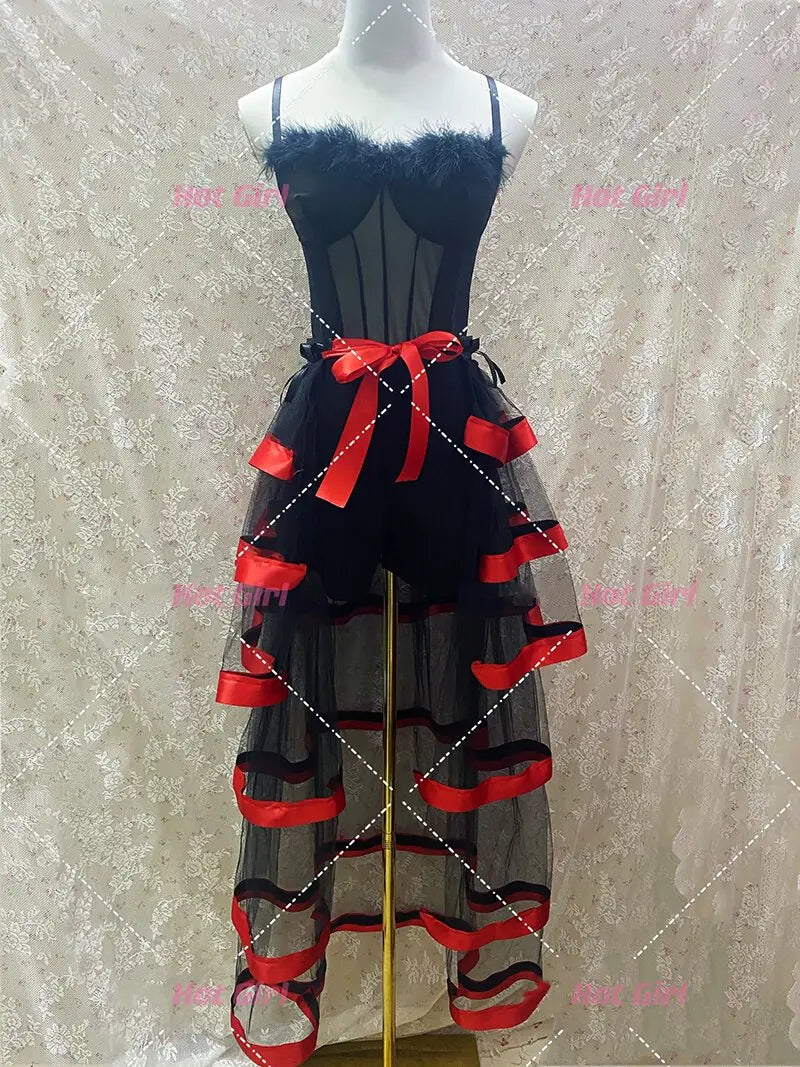 Sexy Stage Performance Lace-up Mesh Skirt