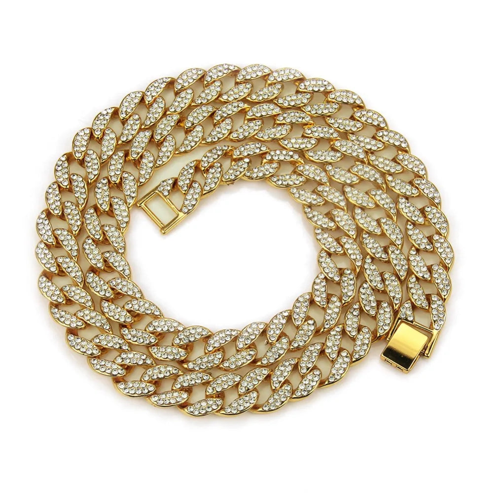 Hip Hop Miami Curb Iced Out Cuban Chain Necklace 15MM Paved Rhinestones CZ Bling Rapper Necklaces For Men Women Jewelry