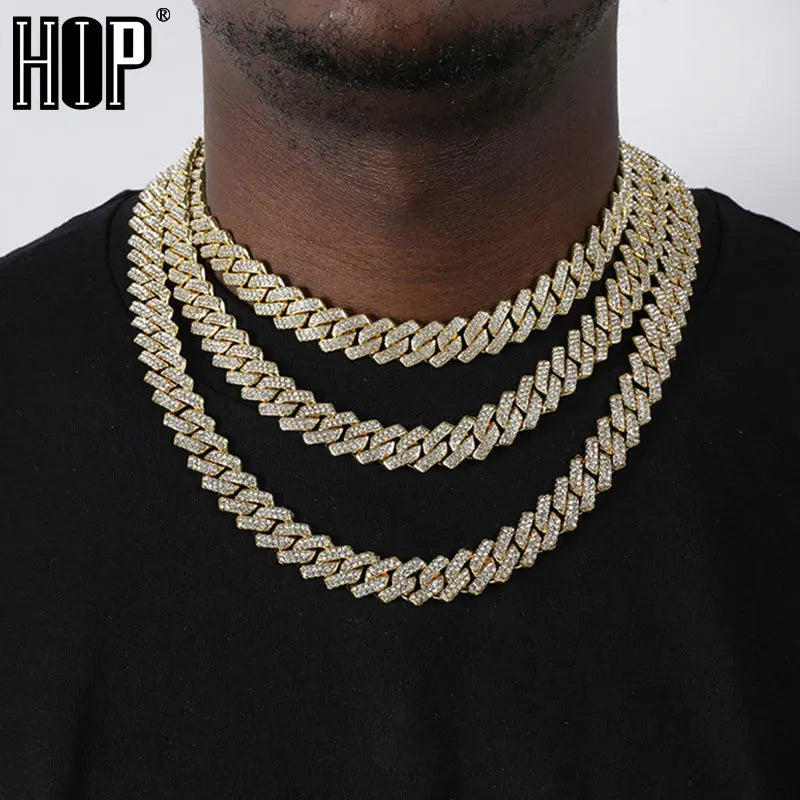 Hip Hop Miami Curb Iced Out Cuban Chain Necklace 15MM Paved Rhinestones CZ Bling Rapper Necklaces For Men Women Jewelry