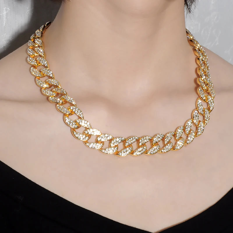 Hip Hop Miami Curb Iced Out Cuban Chain Necklace 15MM Paved Rhinestones CZ Bling Rapper Necklaces For Men Women Jewelry