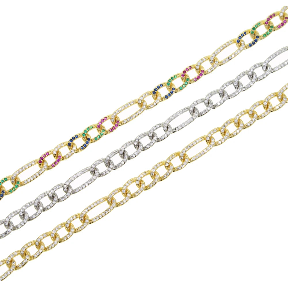 35+10cm Iced Out Miami Curb Cuban Link Chain Micro Pave White Rainbow Colorful Cz Choker Necklaces Hip Hop Women Fashion Jewelry