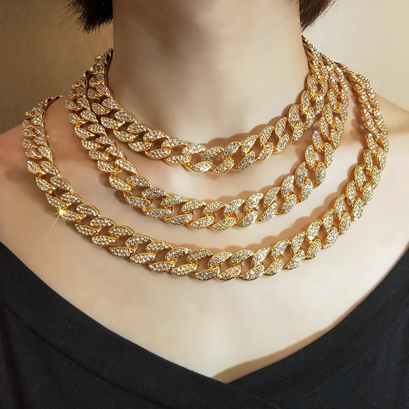 Hip Hop Miami Curb Iced Out Cuban Chain Necklace 15MM Paved Rhinestones CZ Bling Rapper Necklaces For Men Women Jewelry