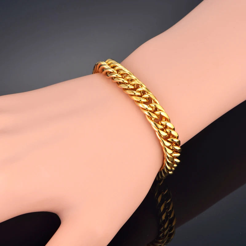 Men Jewelry Sets Gold Color Stainless Steel Miami Curb Cuban Link Chain Bracelet Necklace Set Punk Hip Hop Jewelry Male Gift