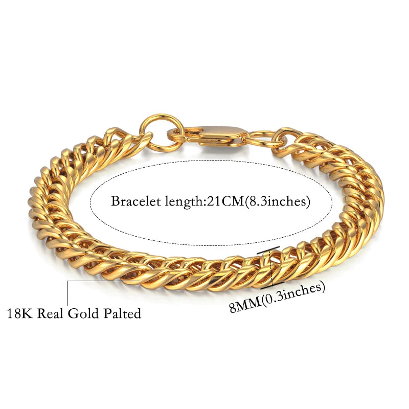 Men Jewelry Sets Gold Color Stainless Steel Miami Curb Cuban Link Chain Bracelet Necklace Set Punk Hip Hop Jewelry Male Gift