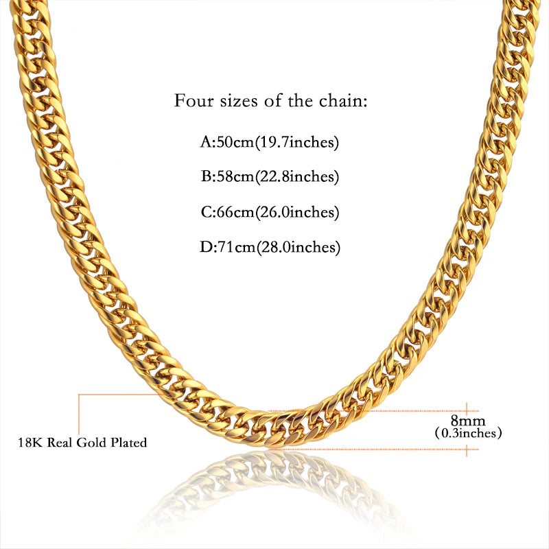Men Jewelry Sets Gold Color Stainless Steel Miami Curb Cuban Link Chain Bracelet Necklace Set Punk Hip Hop Jewelry Male Gift