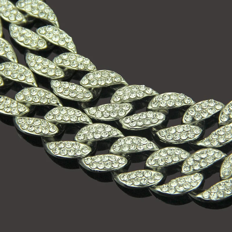 Necklace +Watch+Bracelet Hip Hop Miami Curb Cuban Chain Gold Plated Full Iced Out Paved Rhinestones CZ Bling For Men Jewelry