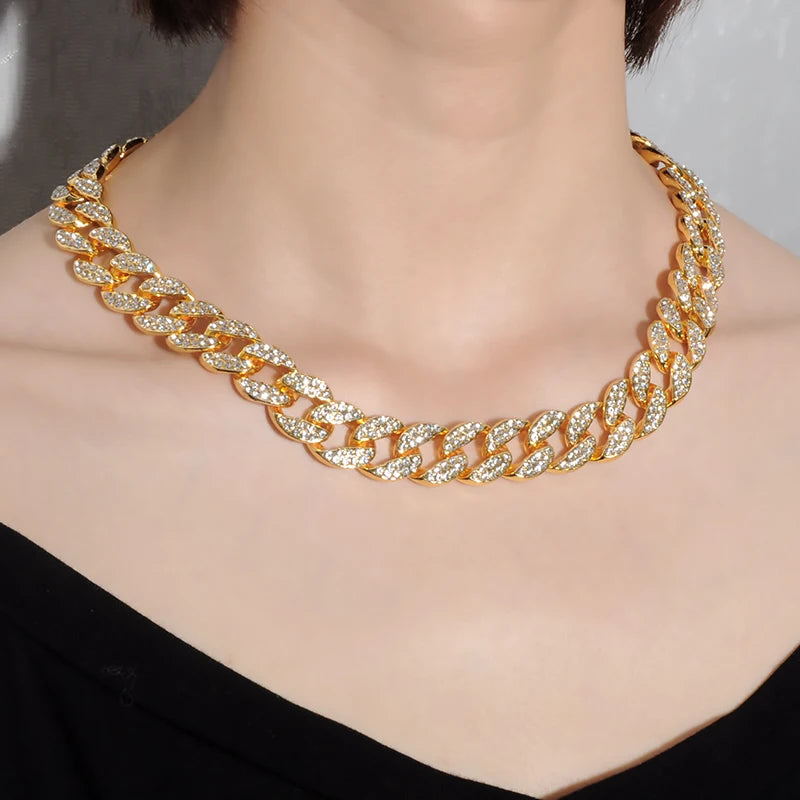 Hip Hop Miami Curb Iced Out Cuban Chain Necklace 15MM Paved Rhinestones CZ Bling Rapper Necklaces For Men Women Jewelry