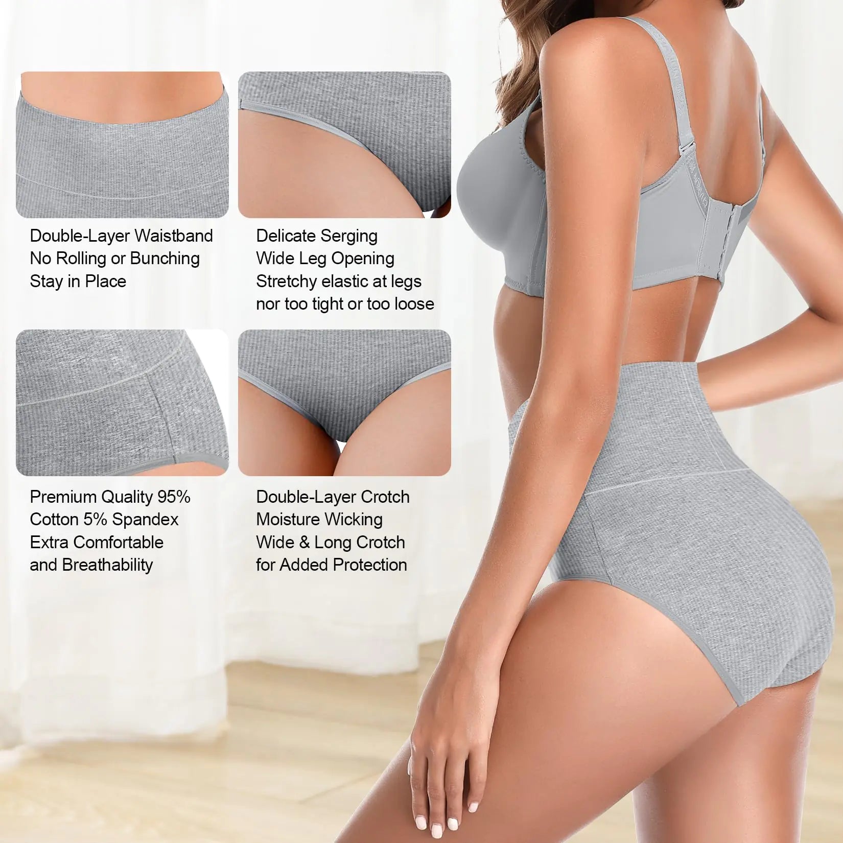 Womens Underwear High Waist Cotton Underwear Soft Underwear Super Stretchy Briefs Full Coverage Panties Women Medium-Large Multi B-5 Pack