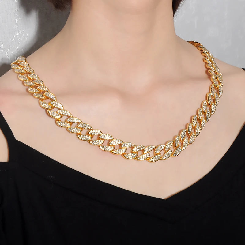Hip Hop Miami Curb Iced Out Cuban Chain Necklace 15MM Paved Rhinestones CZ Bling Rapper Necklaces For Men Women Jewelry