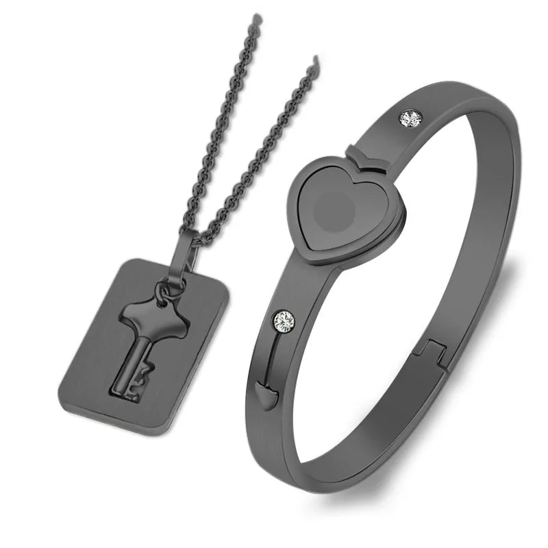 Titanium Steel Concentric Lock Key Jewelry Set