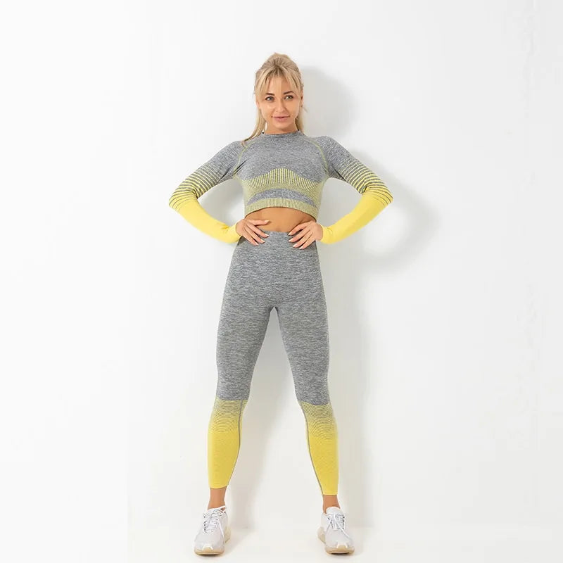 Seamless Ombre Long Sleeve Yoga Set: Women&