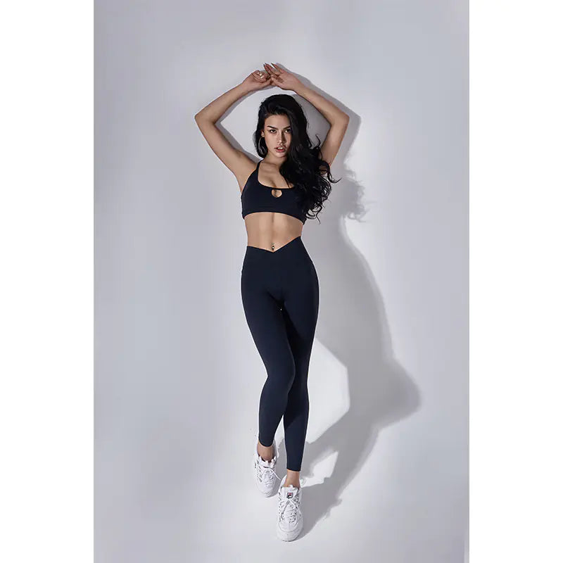 Solid Color Sports Bra and High-Waist Yoga Set