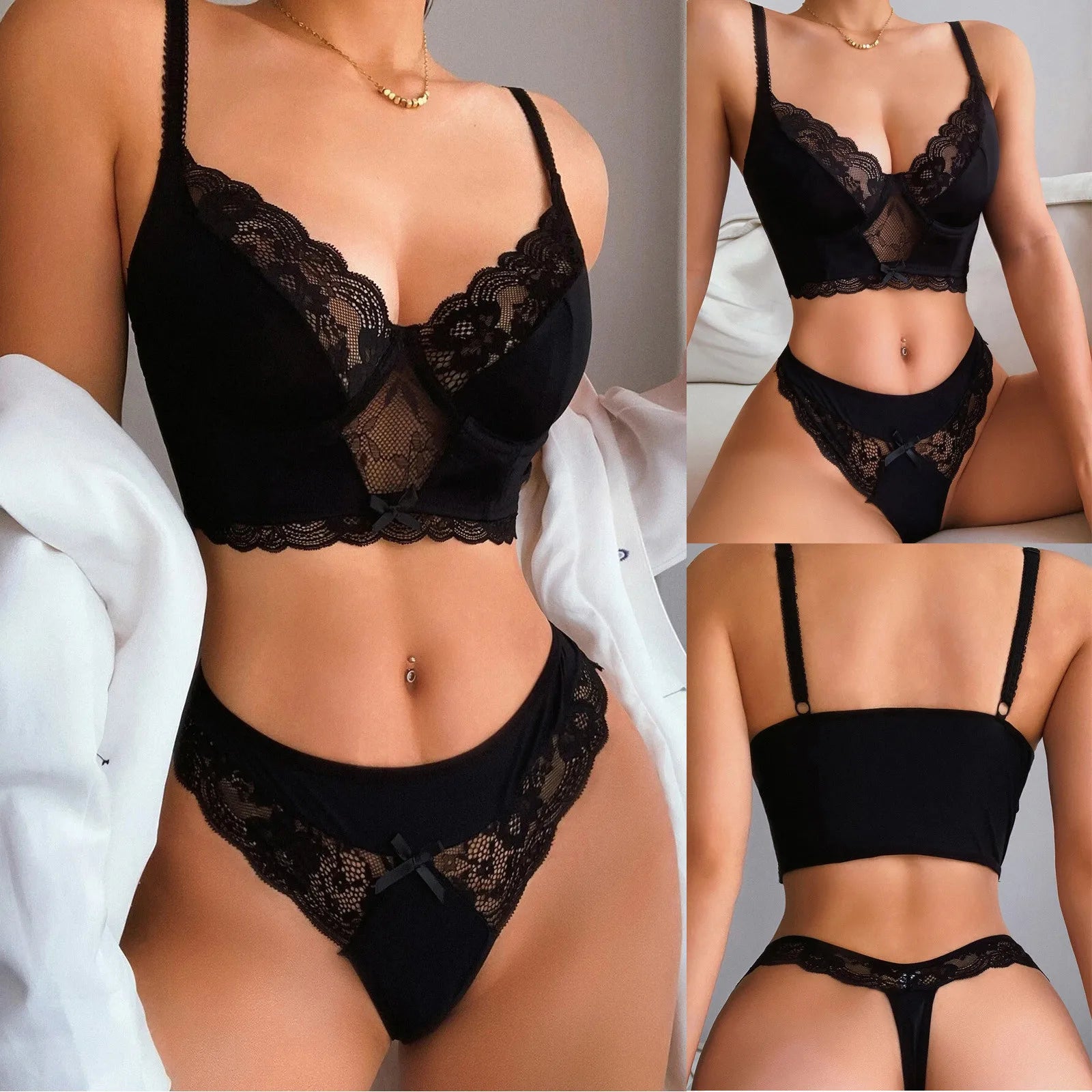 Fashion Sexy Lingerie Lace Bra Set Transparent Underwear Hot Erotic Lingerie Set Women&