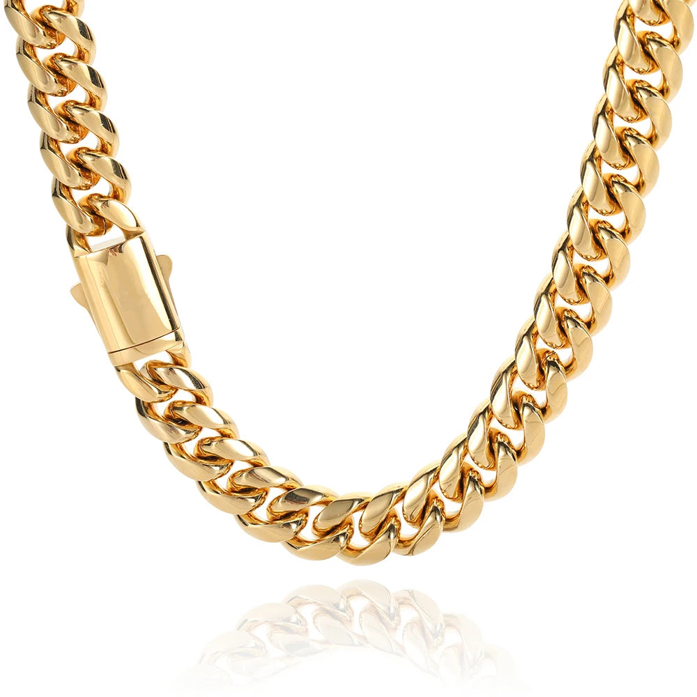 Hip Hop Stainless Steel Cuban Link Chain Necklace For Men Women Cuban Bracelet Jewelry Custom Logo On Front Back