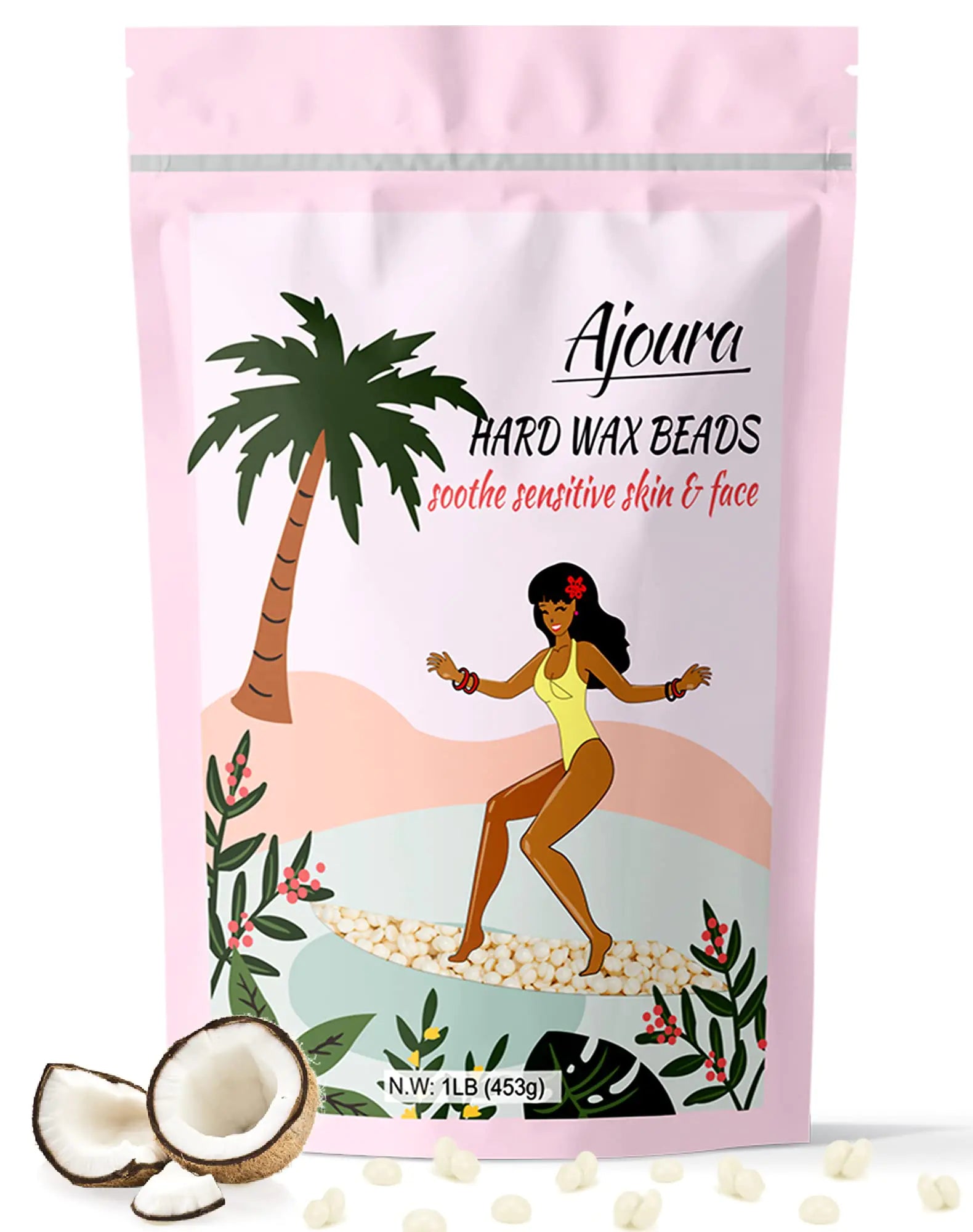 Ajoura 2.5 lb Wax Beads for Hair Removal - Premium Hard Wax for Coarse Hair, Ideal for Brazilian Bikini, Legs, Face, Underarms, Arms, Chest, Back - Sensitive Skin for Efficient Home & Salon Waxing Off White-2.5lb