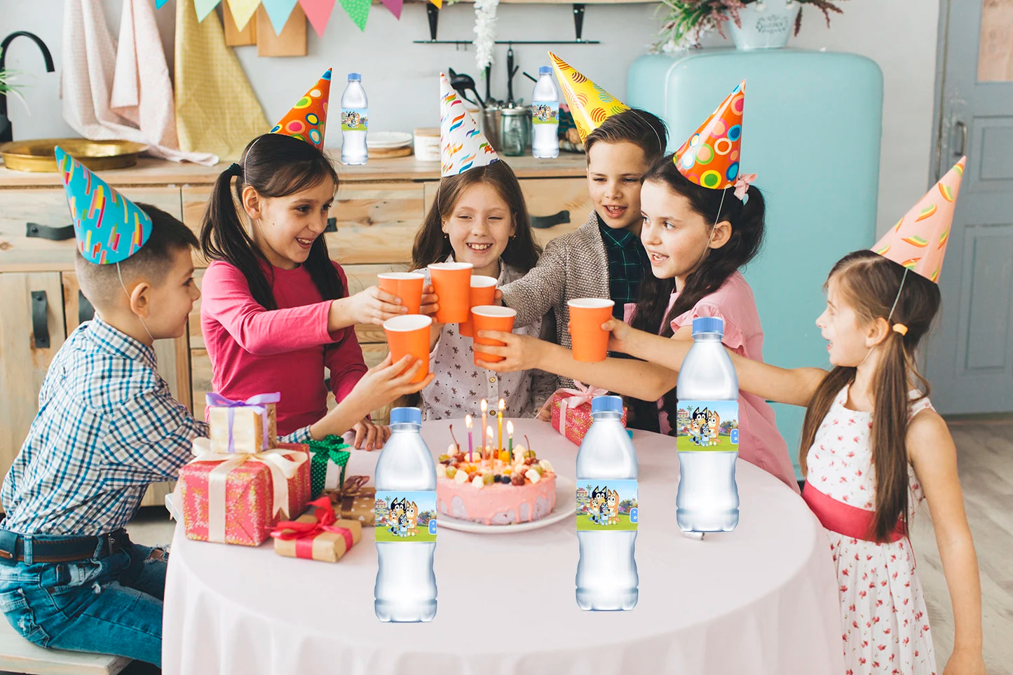 Bluey Water Bottle Labels for Bingo Family Party Supplies Toys Birthday Decorations Stickers for Boys Girls Baby Shower Party