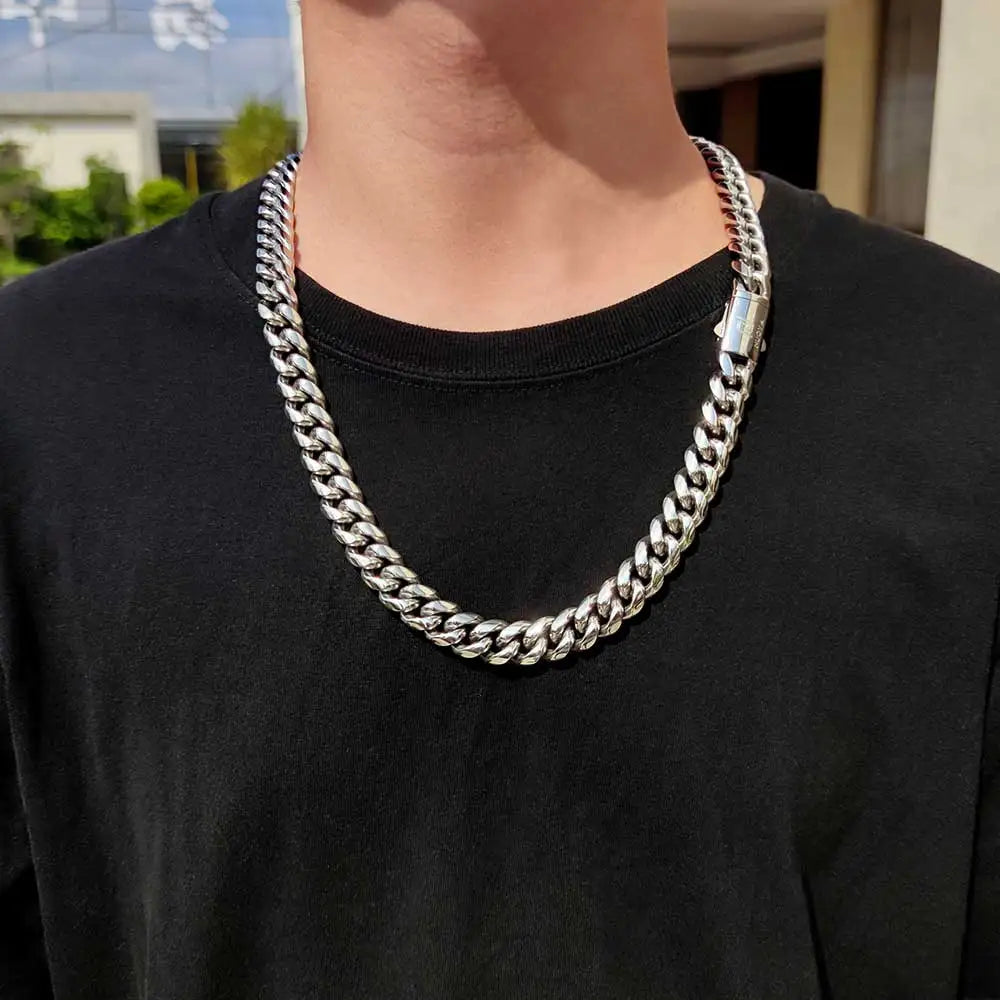 Hip Hop Stainless Steel Cuban Link Chain Necklace For Men Women Cuban Bracelet Jewelry Custom Logo On Front Back