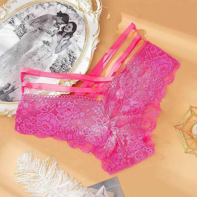 Sexy Panties Women Lace Low-rise Solid Sexy Briefs Female Underwear Cross Hollow Out Underpants Lingerie Seamless Intimates