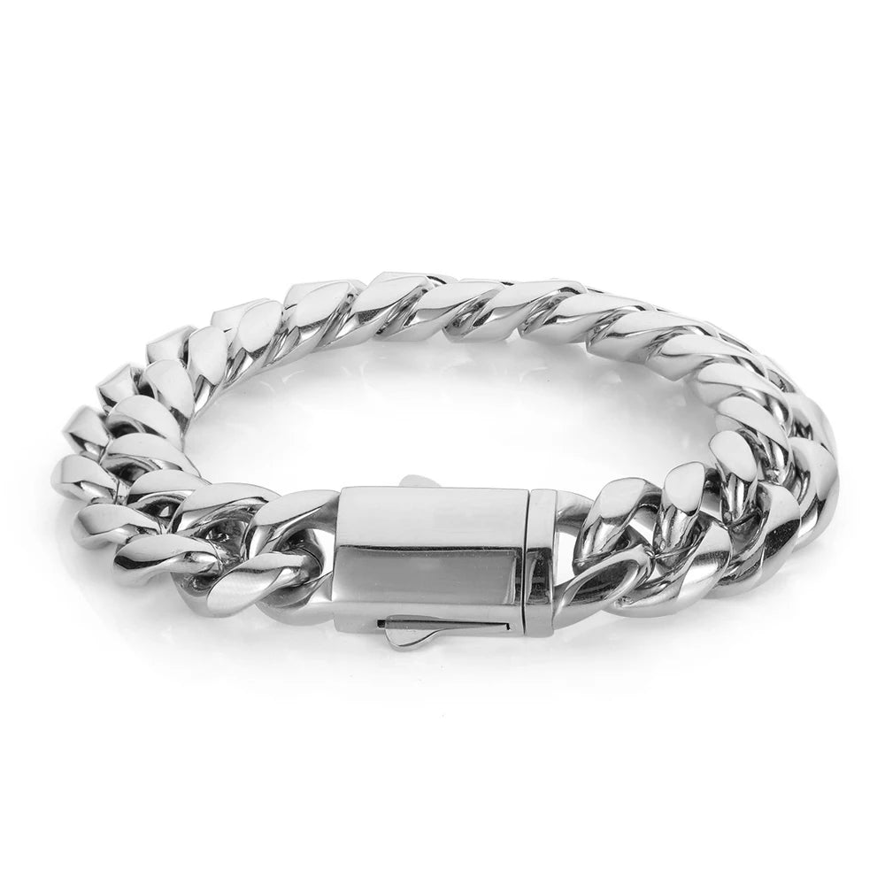Hip Hop Stainless Steel Cuban Link Chain Necklace For Men Women Cuban Bracelet Jewelry Custom Logo On Front Back