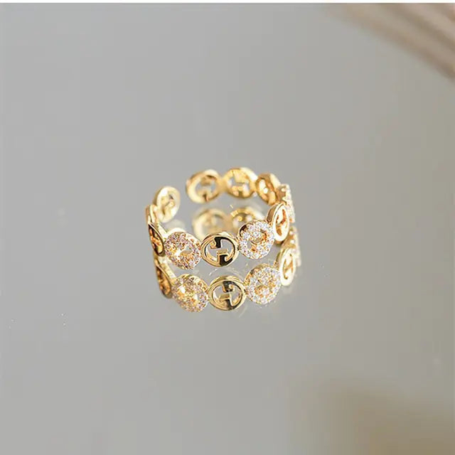 2023 Plated Trendy Light Luxury Adjustable Ring Women&