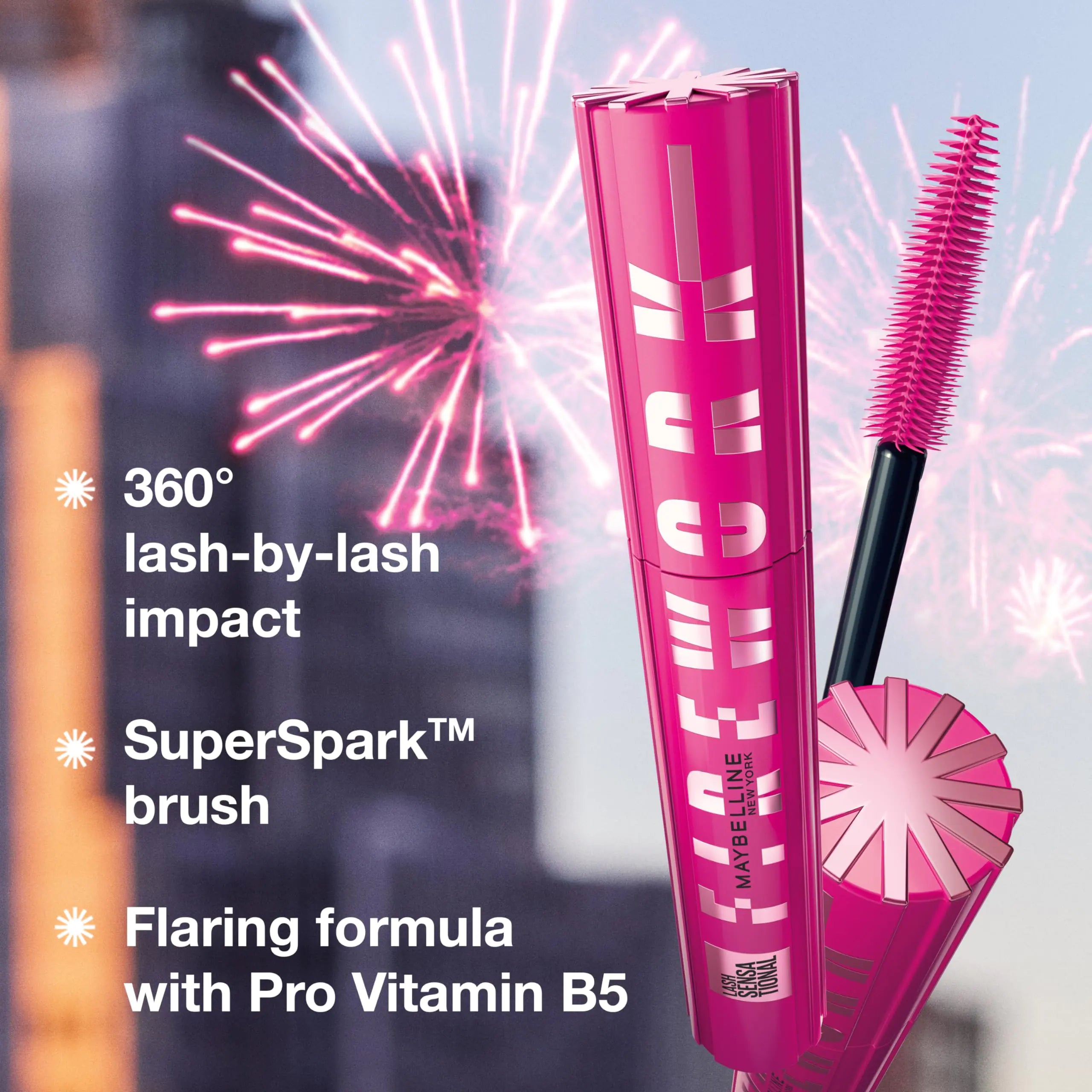 Maybelline Lash Sensational Firework Washable Mascara, Lengthening & Volumizing Mascara for up to 24HR wear, Blackest Black, 1 Count 0.33 Fl Oz (Pack of 1)