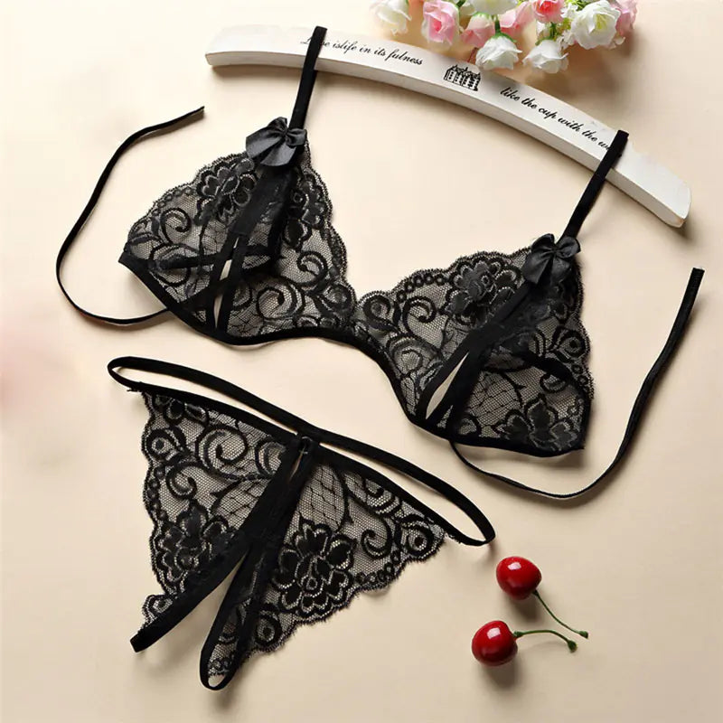 Lingerie Set with Sheer Lace and Push-Up Bra
