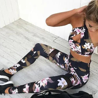 Floral Print Yoga Pants and Sports Bra Set for Women