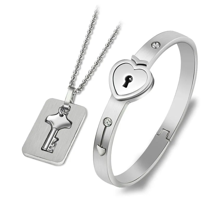 Titanium Steel Concentric Lock Key Jewelry Set