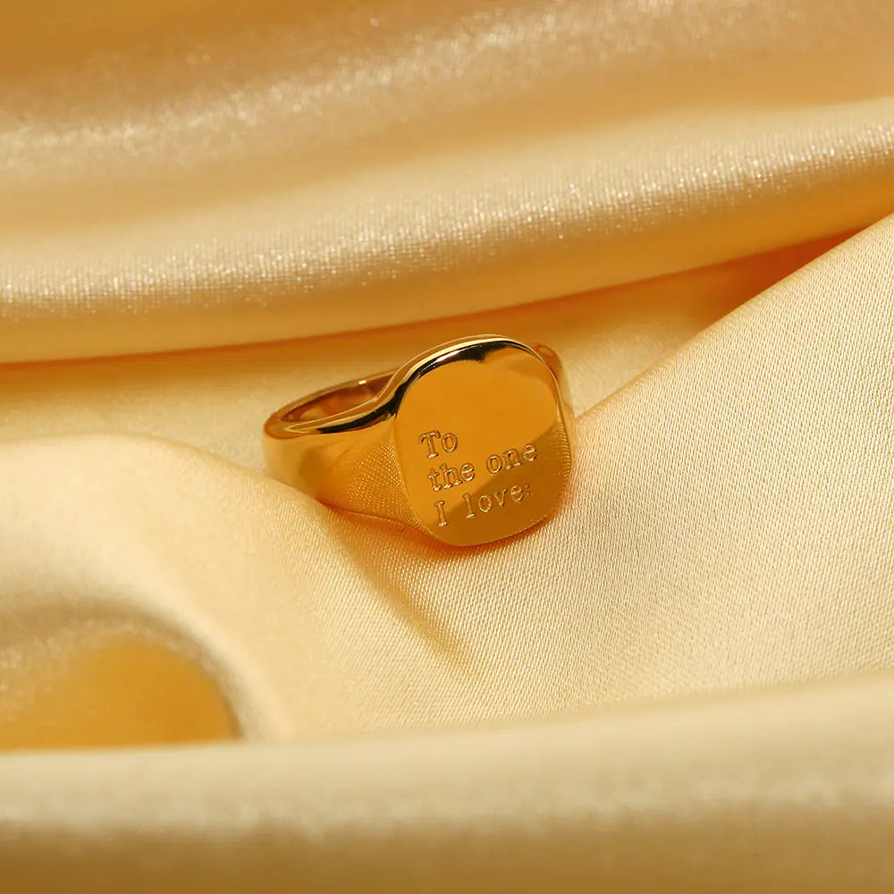 Engraved Letter Word Signet Ring: 18K Gold Plated Stainless Steel
