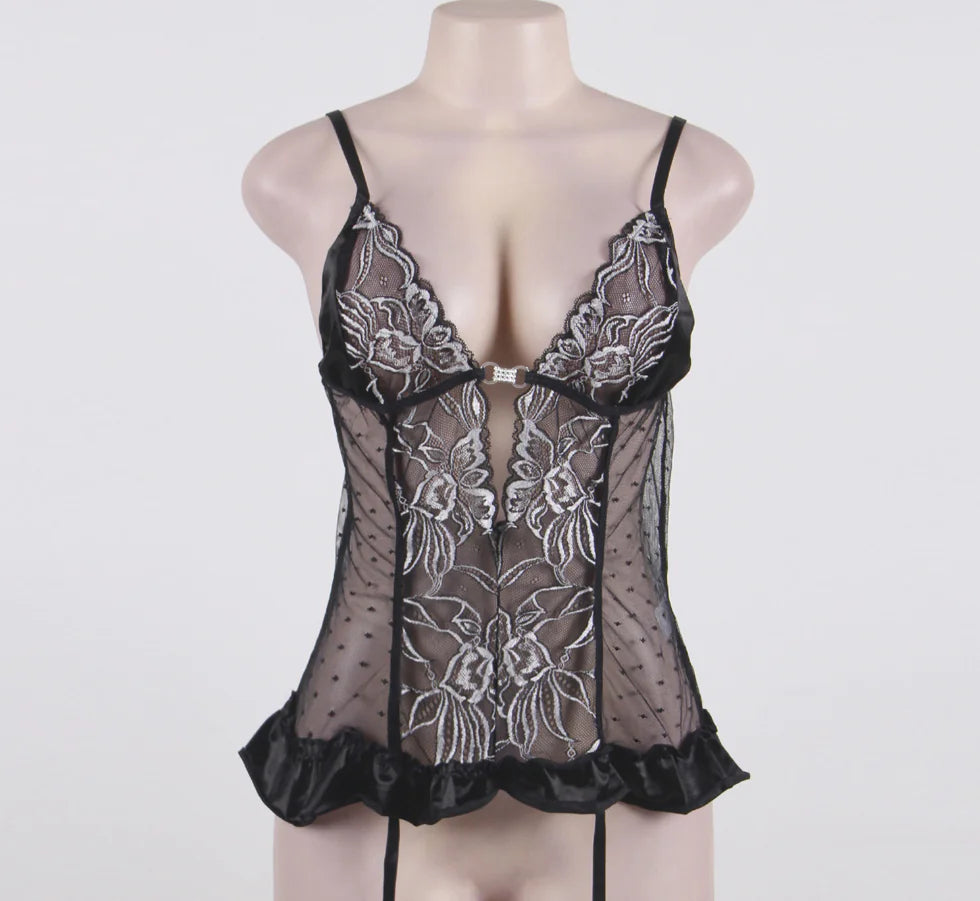 Lace Bodysuit and Lingerie Sleepwear Set