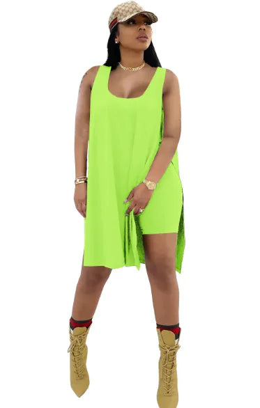 Solid Color Tank Top & Shorts Set