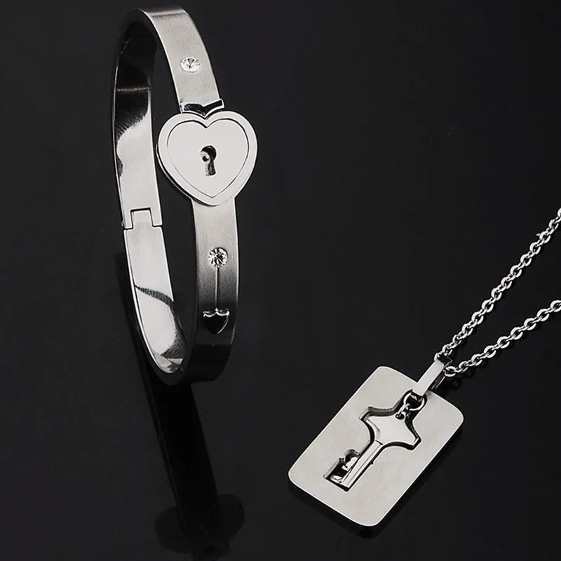 Titanium Steel Concentric Lock Key Jewelry Set