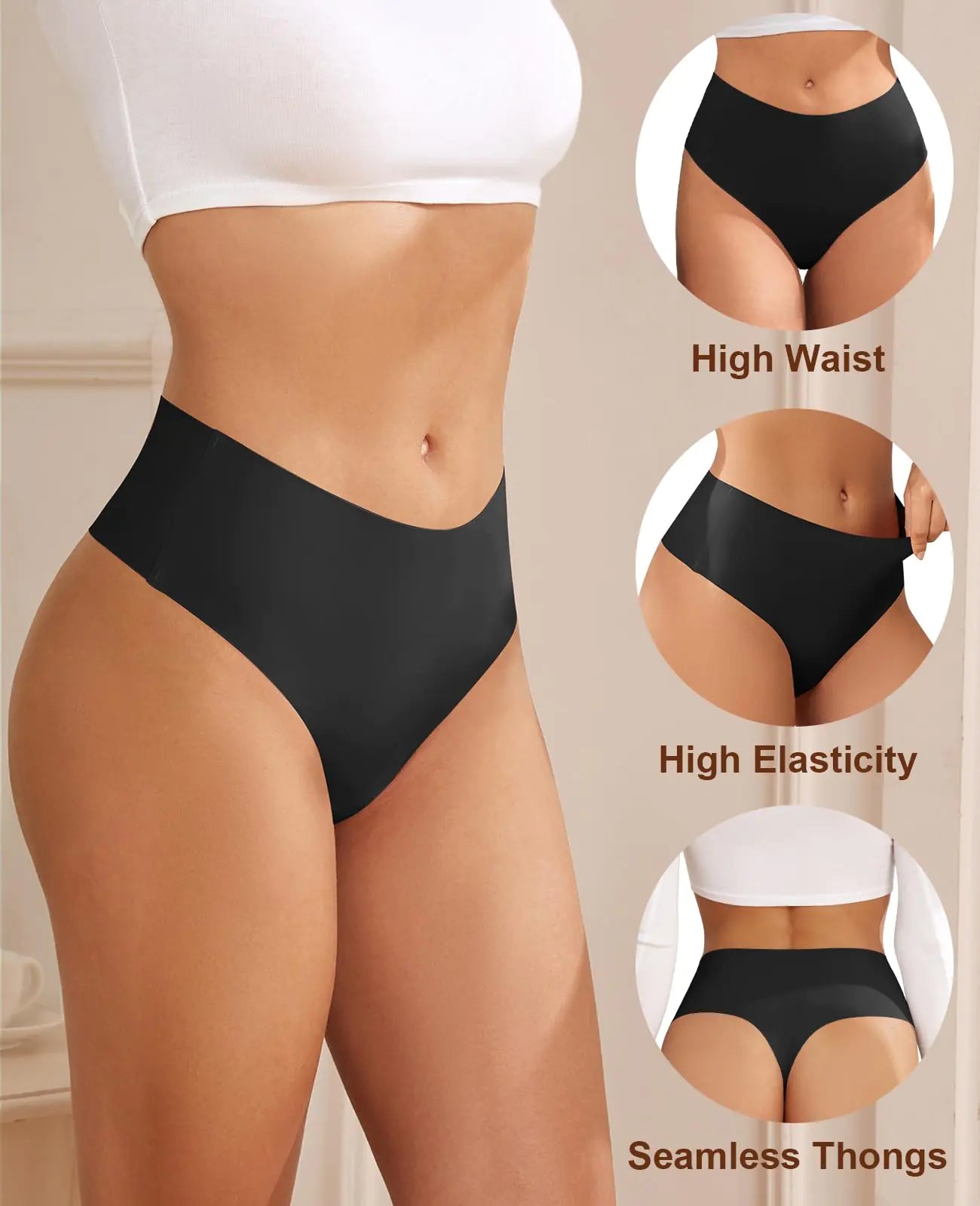 Thongs for Womens High Waisted Seamless for Women Underwear Sexy Breathable Panties 6 Pack Small C-6 Pack