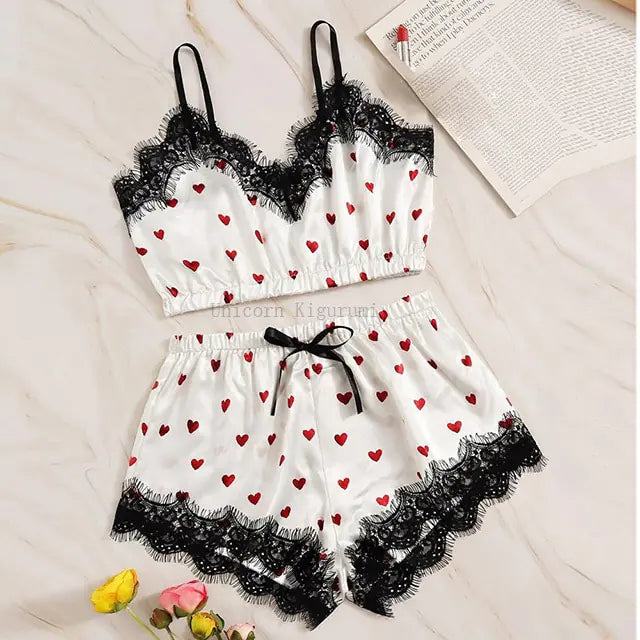 Lace Dot Print Pajama Set
