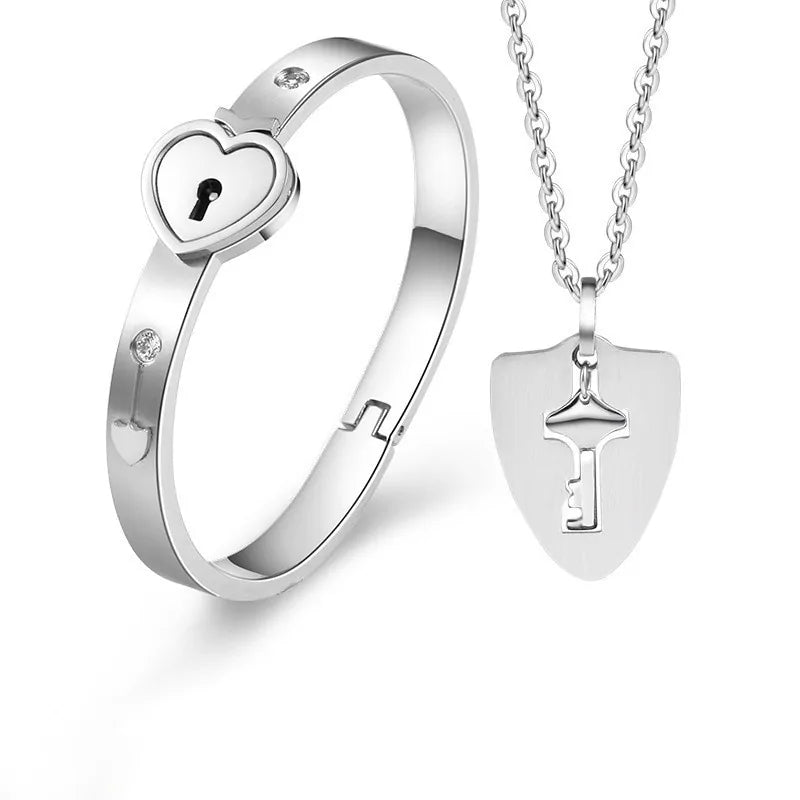 Titanium Steel Concentric Lock Key Jewelry Set