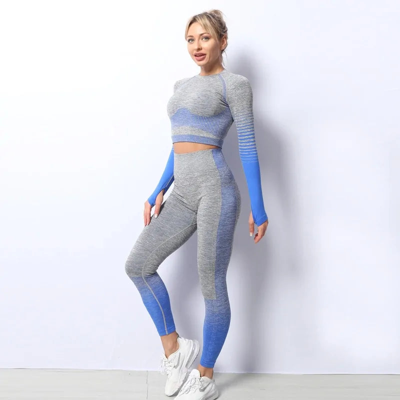 Seamless Ombre Long Sleeve Yoga Set: Women&