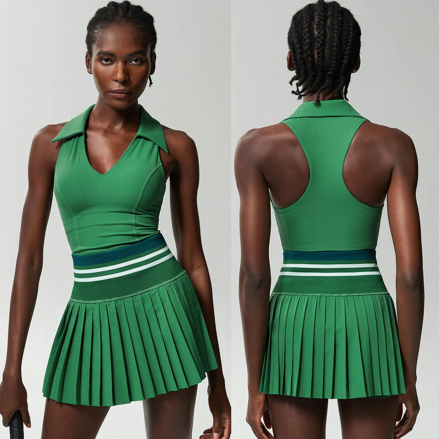 V-Collar High Waist Tennis Suit