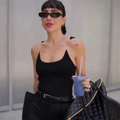 U-neck Slim Fit Slimming Inner Outer Wear Solid Color Vest