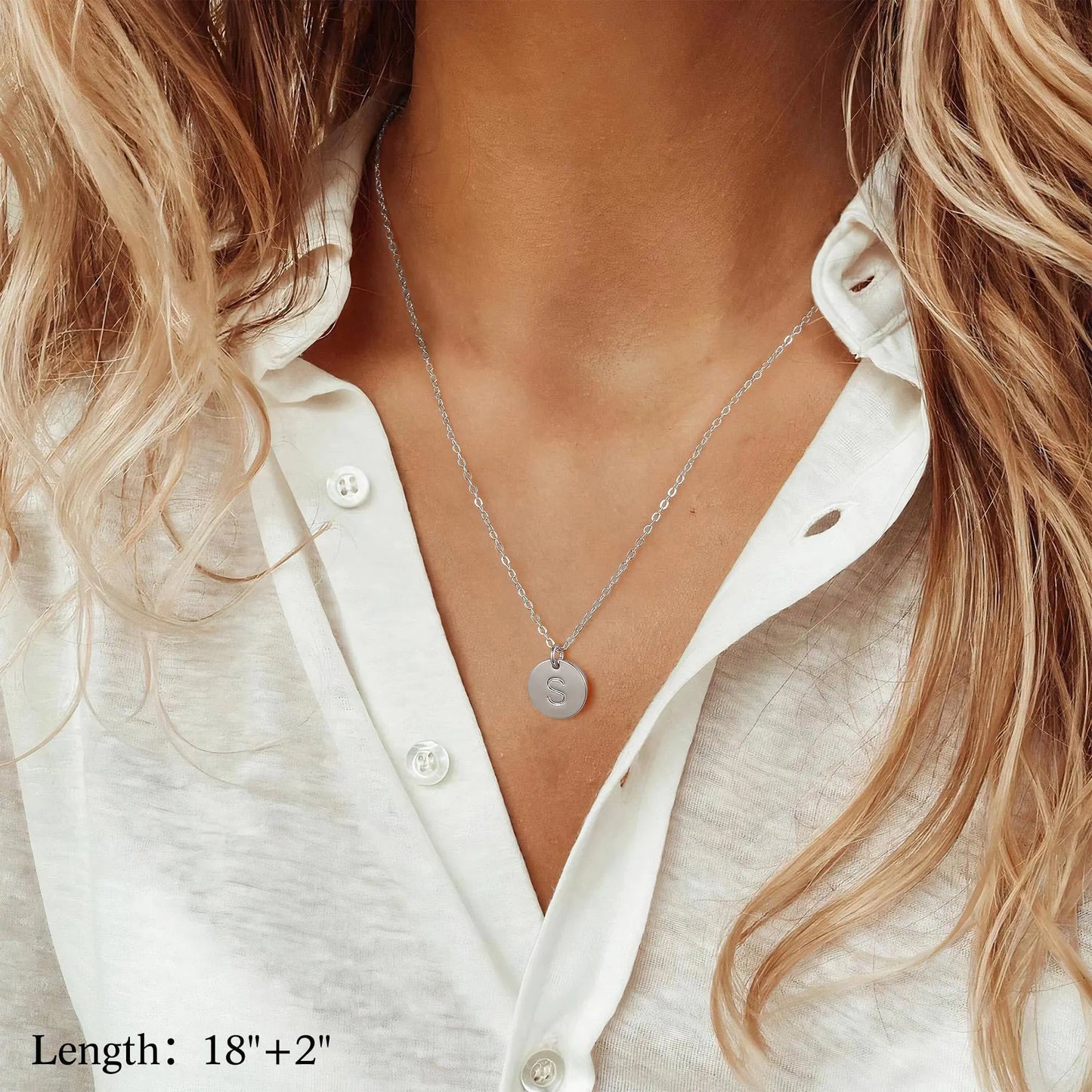 Gold Initial Layered Necklaces for Women, 14K Gold Plated Coin Letter Necklace Bar Stacking Necklace Layer Necklace Multi Bar Layering Y-Necklaces Jewelry for Women Silver P