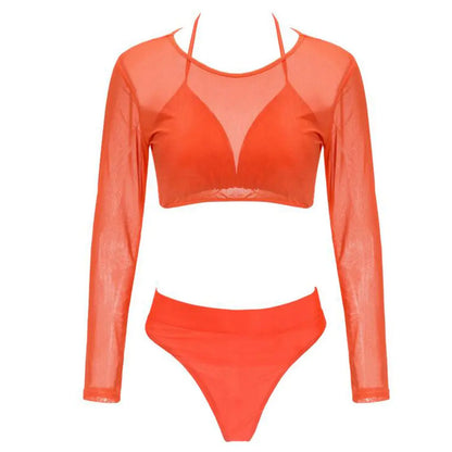 Sheer Mesh Bikini Swimsuit Set (Three Pieces)