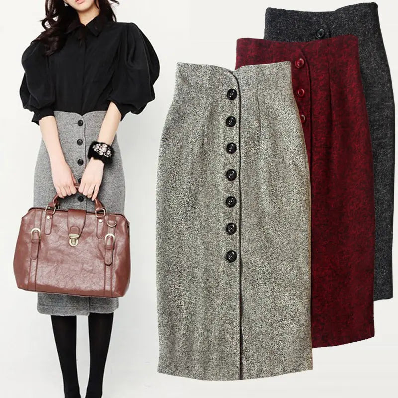 Vintage High-Waisted Wool Bodycon Skirt
