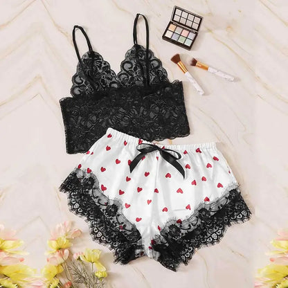 Lace Dot Print Pajama Set