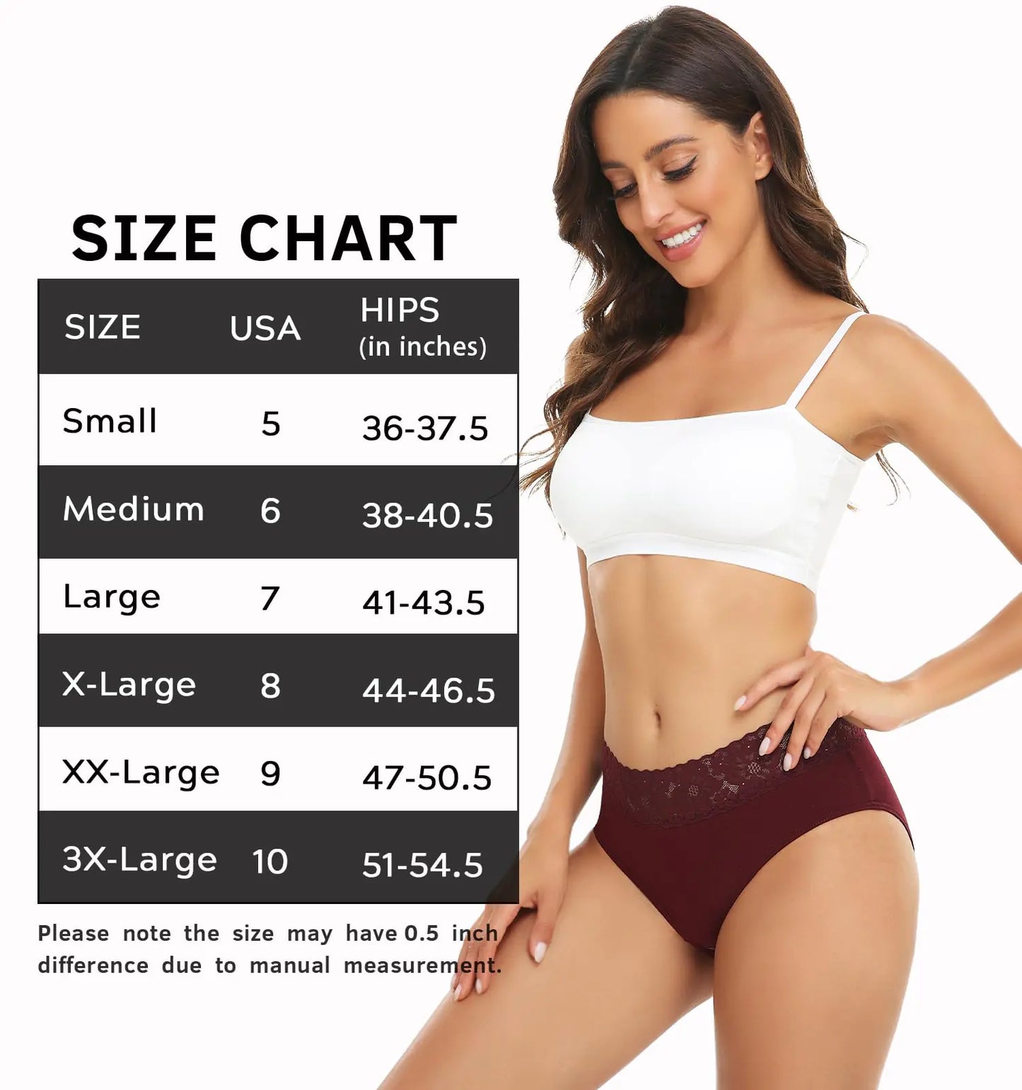 RHYFF Womens Underwear Cotton Bikini Panties Lace Soft Hipster Panty Ladies Stretch Full Briefs 5 Pack Small Dark Color-5 Pack