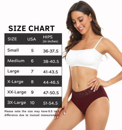 RHYFF Womens Underwear Cotton Bikini Panties Lace Soft Hipster Panty Ladies Stretch Full Briefs 5 Pack Small Dark Color-5 Pack